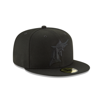 New Era Florida Marlins 59FIFTY Fitted Hat- BLACK ON BLACK
